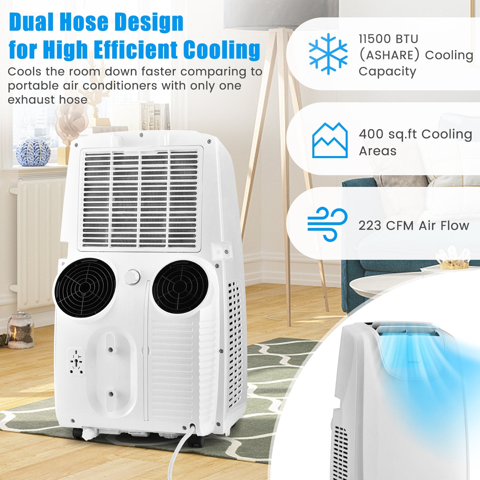 11500 BTU Dual Hose Portable Air Conditioner with Remote Control, White Portable Air Conditioners   at Gallery Canada