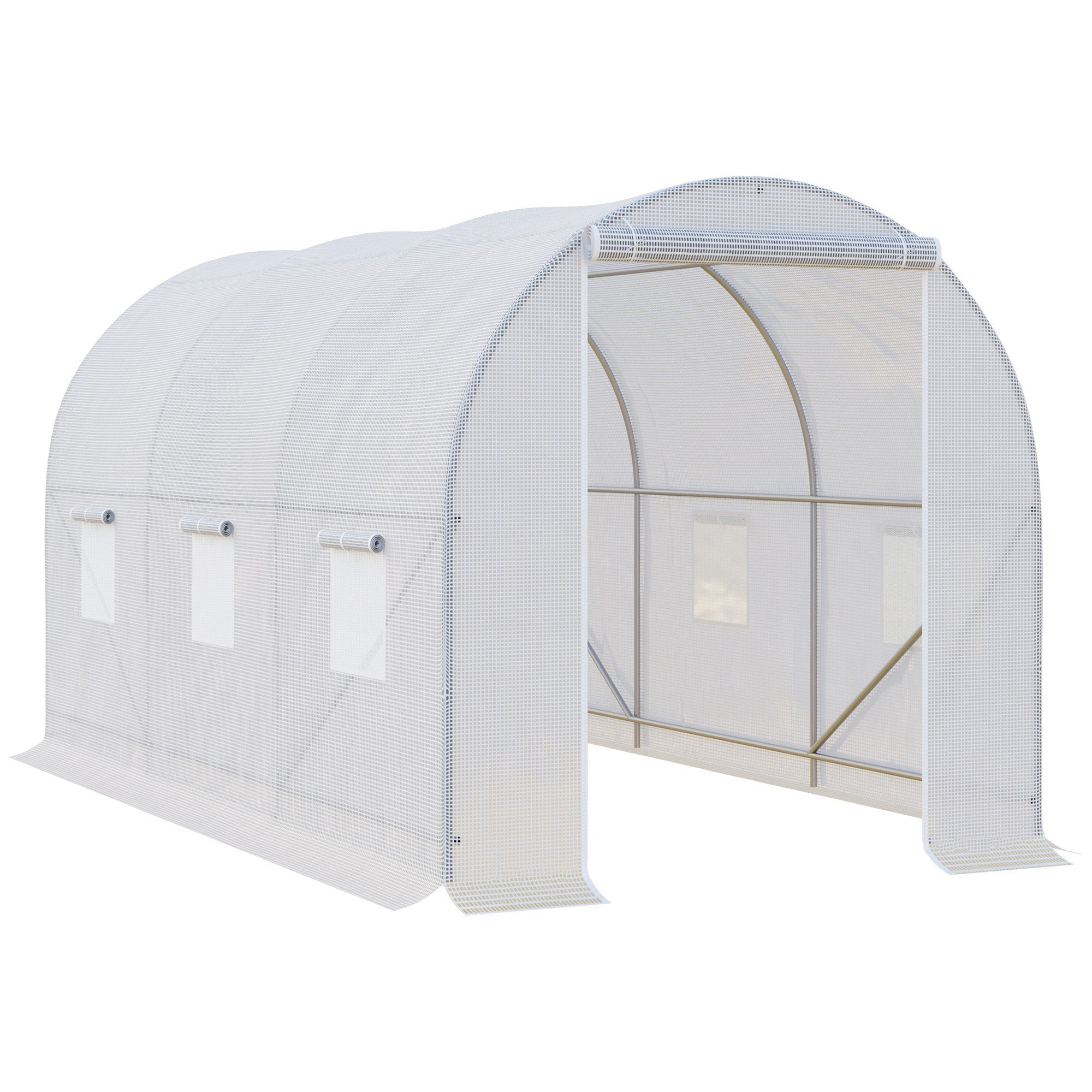 11.5x6.6x6.6ft Walk-in Tunnel Greenhouse Portable Garden Plant Growing Warm House with Door and Ventilation Window, White Walk In Greenhouses White  at Gallery Canada