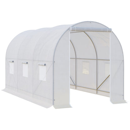 11.5x6.6x6.6ft Walk-in Tunnel Greenhouse Portable Garden Plant Growing Warm House with Door and Ventilation Window, White Walk In Greenhouses White  at Gallery Canada