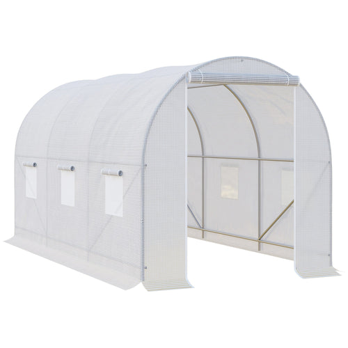 11.5x6.6x6.6ft Walk-in Tunnel Greenhouse Portable Garden Plant Growing Warm House with Door and Ventilation Window, White