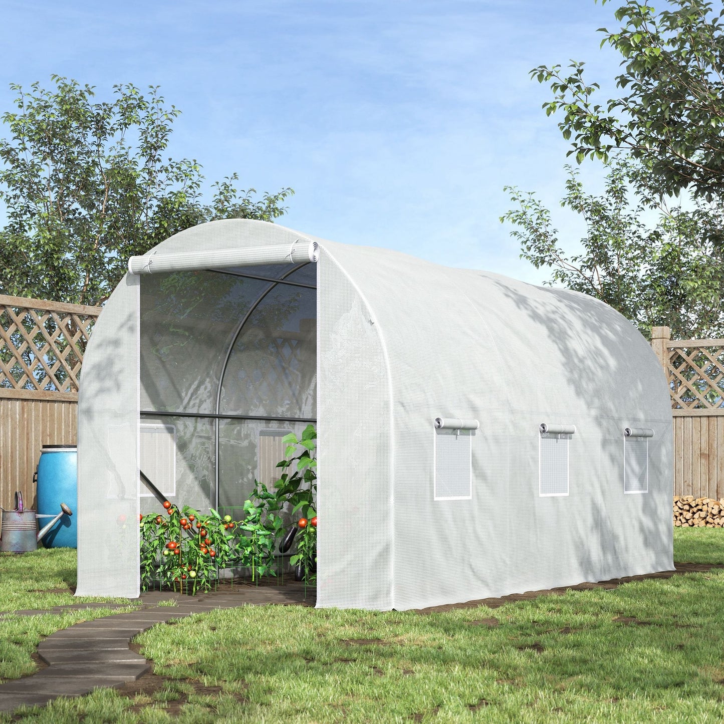 11.5x6.6x6.6ft Walk-in Tunnel Greenhouse Portable Garden Plant Growing Warm House with Door and Ventilation Window, White Walk In Greenhouses   at Gallery Canada