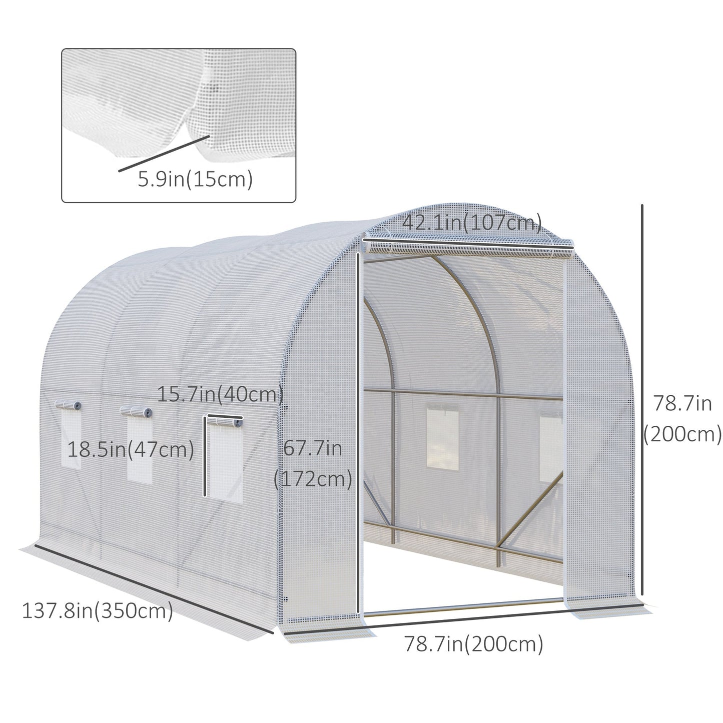 11.5x6.6x6.6ft Walk-in Tunnel Greenhouse Portable Garden Plant Growing Warm House with Door and Ventilation Window, White Walk In Greenhouses   at Gallery Canada