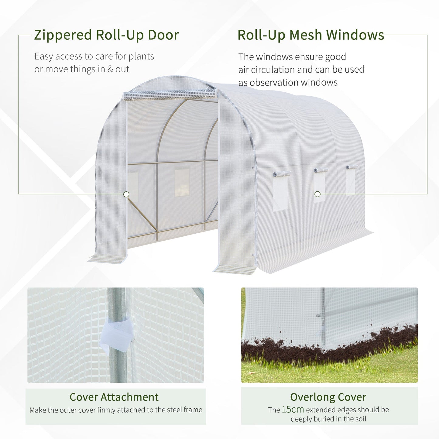 11.5x6.6x6.6ft Walk-in Tunnel Greenhouse Portable Garden Plant Growing Warm House with Door and Ventilation Window, White Walk In Greenhouses   at Gallery Canada