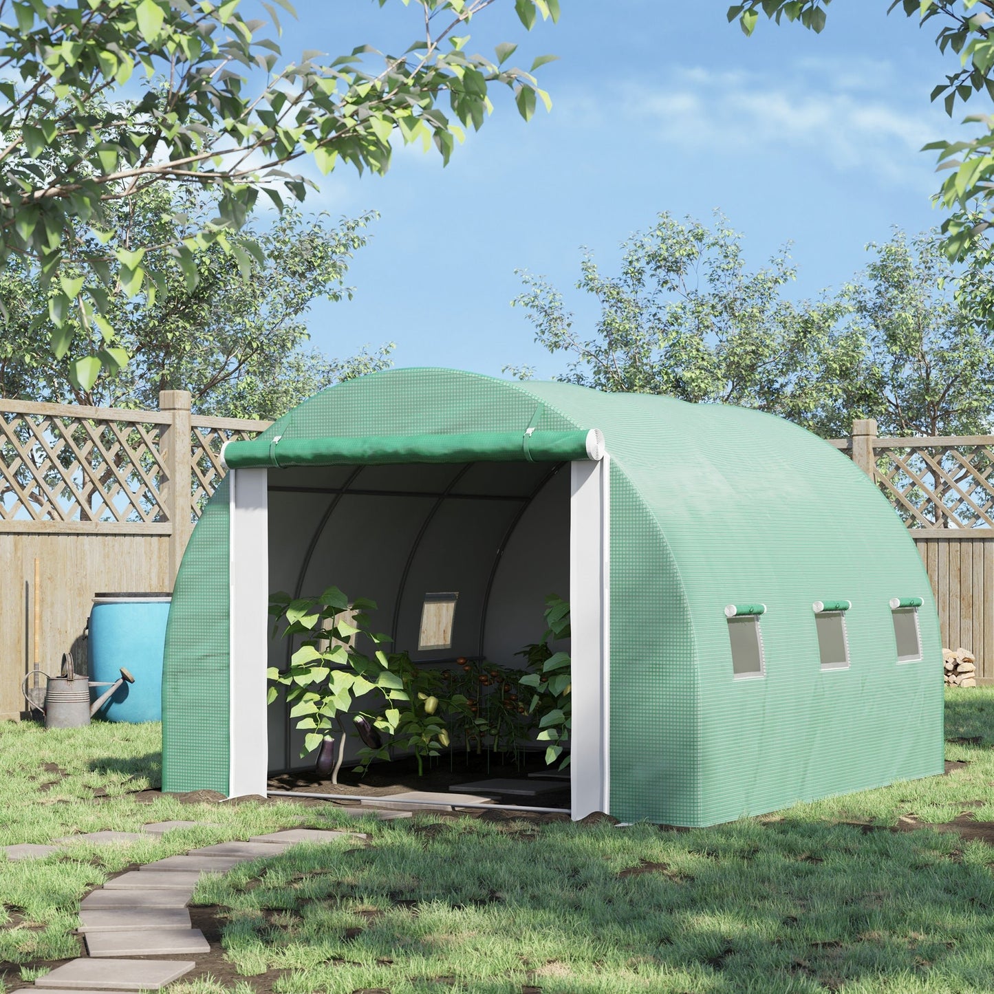 Large 116"x116"x78" Walk-in Polytunnel Greenhouse w/ Zipper Doors, Green Walk In Greenhouses   at Gallery Canada