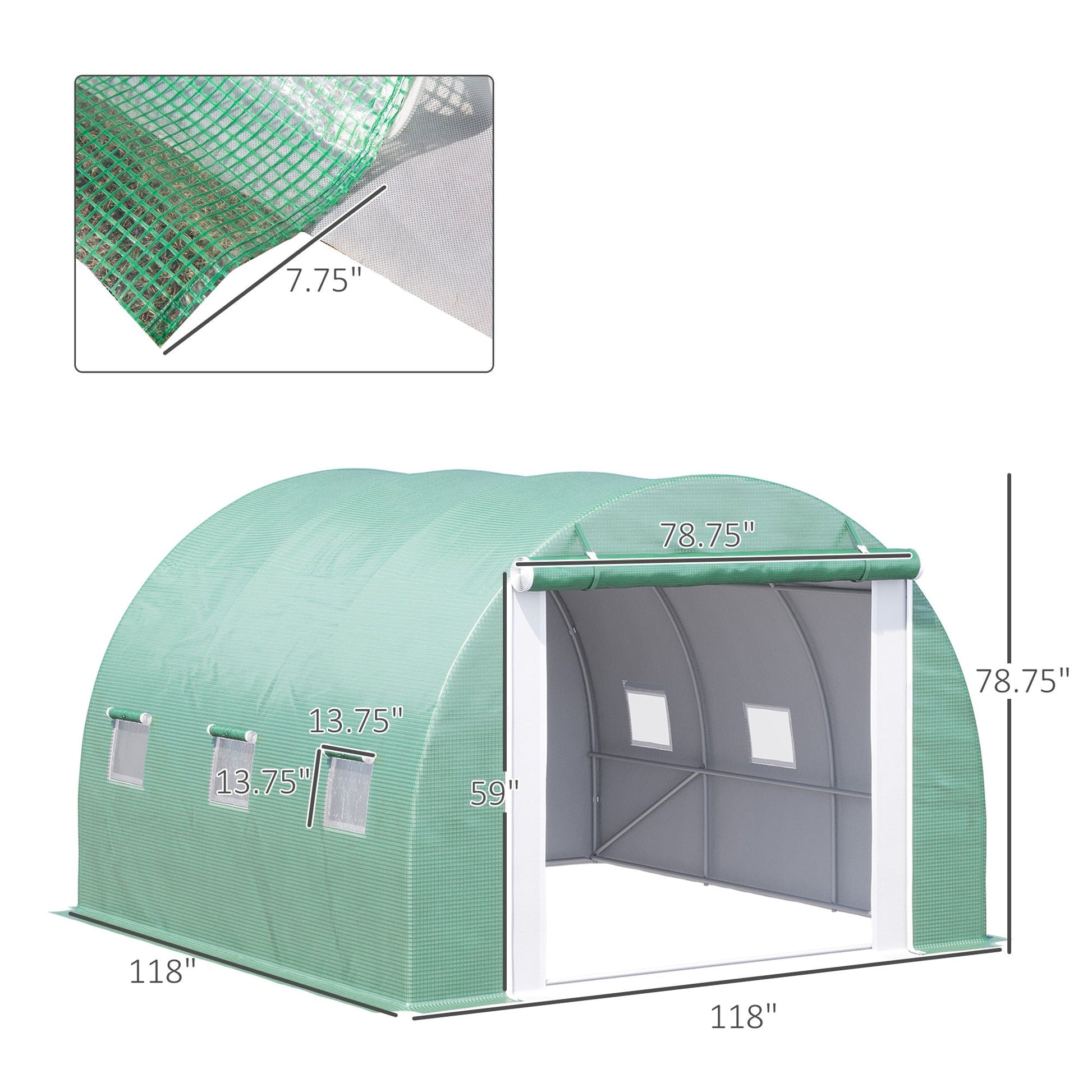 Large 116"x116"x78" Walk-in Polytunnel Greenhouse w/ Zipper Doors, Green Walk In Greenhouses   at Gallery Canada