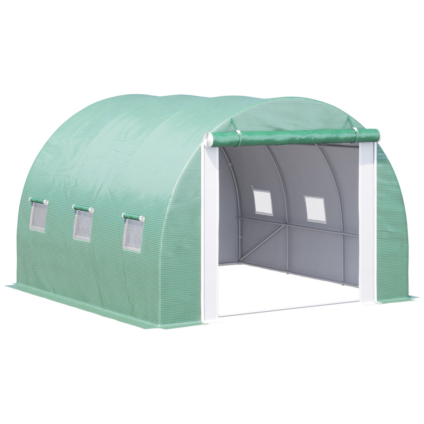 Large 116"x116"x78" Walk-in Polytunnel Greenhouse w/ Zipper Doors, Green Walk In Greenhouses Green and White  at Gallery Canada