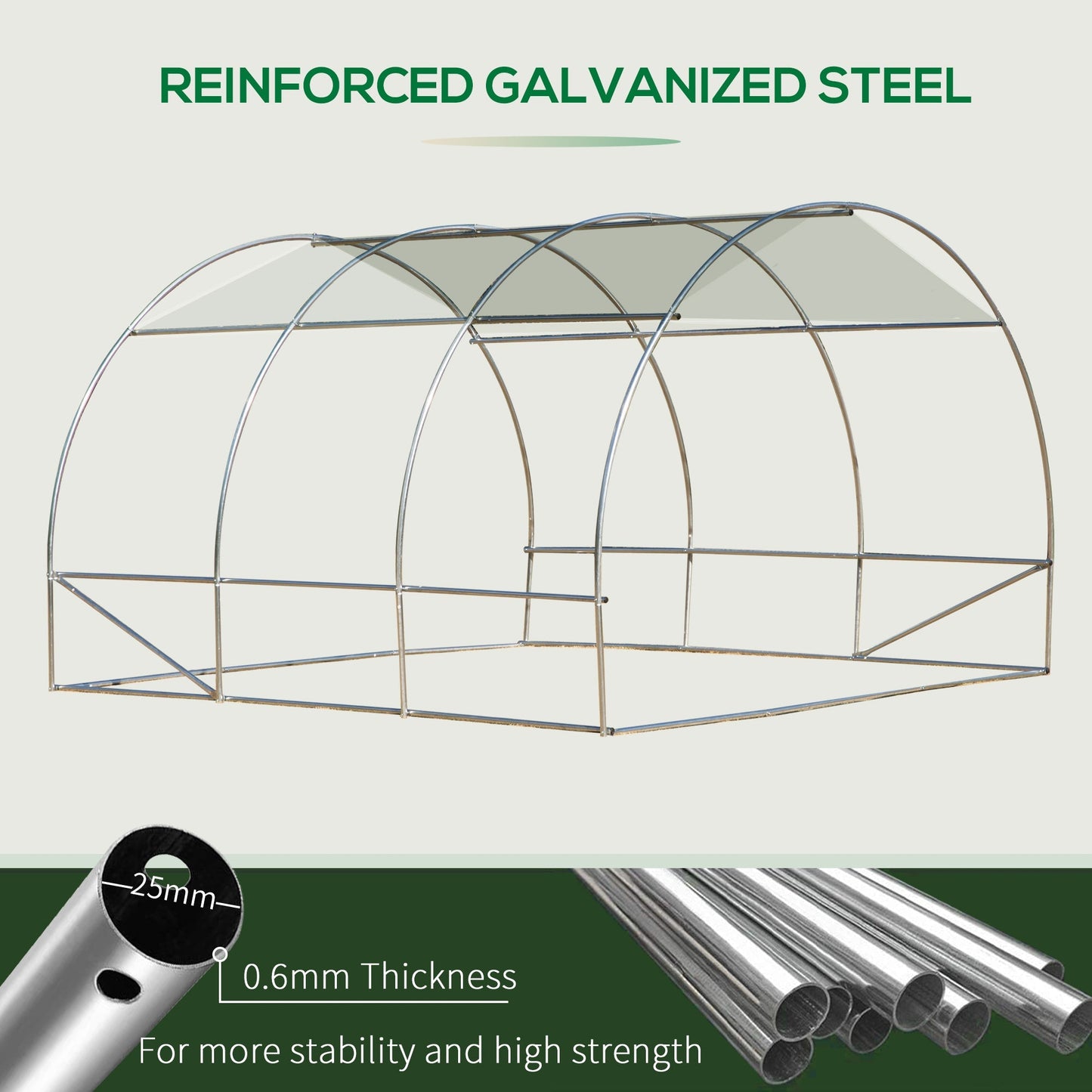 Large 116"x116"x78" Walk-in Polytunnel Greenhouse w/ Zipper Doors, Green Walk In Greenhouses   at Gallery Canada