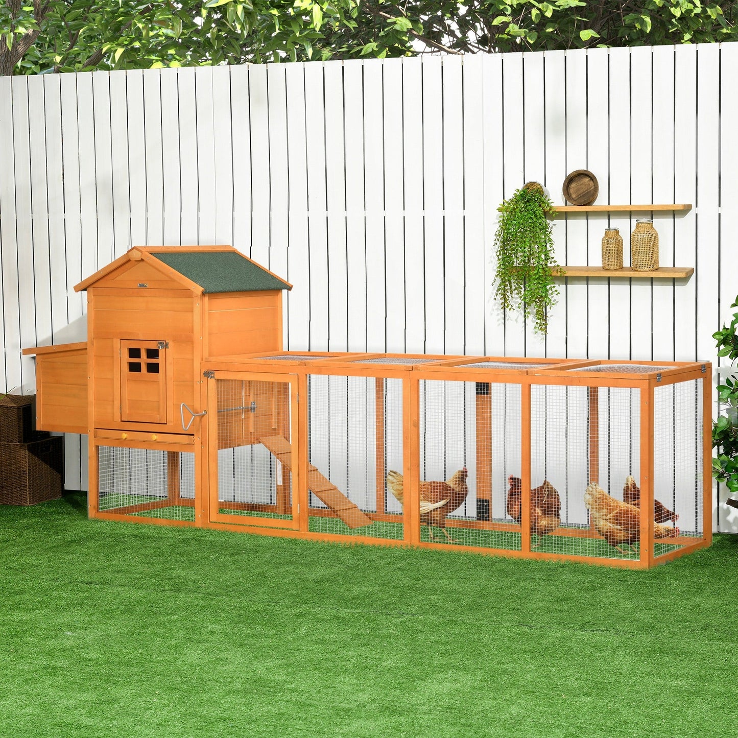 117" Extra Large Chicken Coop with Asphalt Roof, Wooden Hen House with Slide-out Tray, Quail Hutch with Nesting Box, Orange Chicken Coops   at Gallery Canada