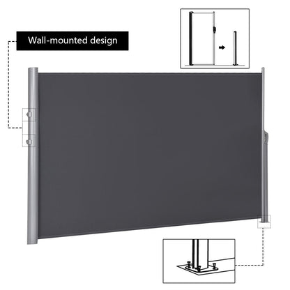 118.5 x 63 Inch Patio Retractable Folding Side Awning Screen Privacy Divider, Gray Outdoor Shades   at Gallery Canada