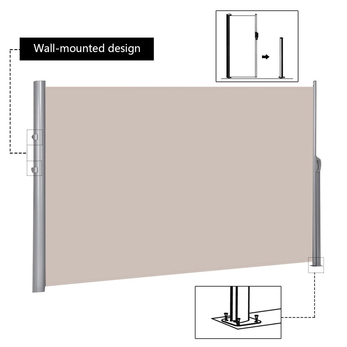 118.5 x 71 Inch Patio Retractable Folding Side Awning Screen Outdoor Shades   at Gallery Canada