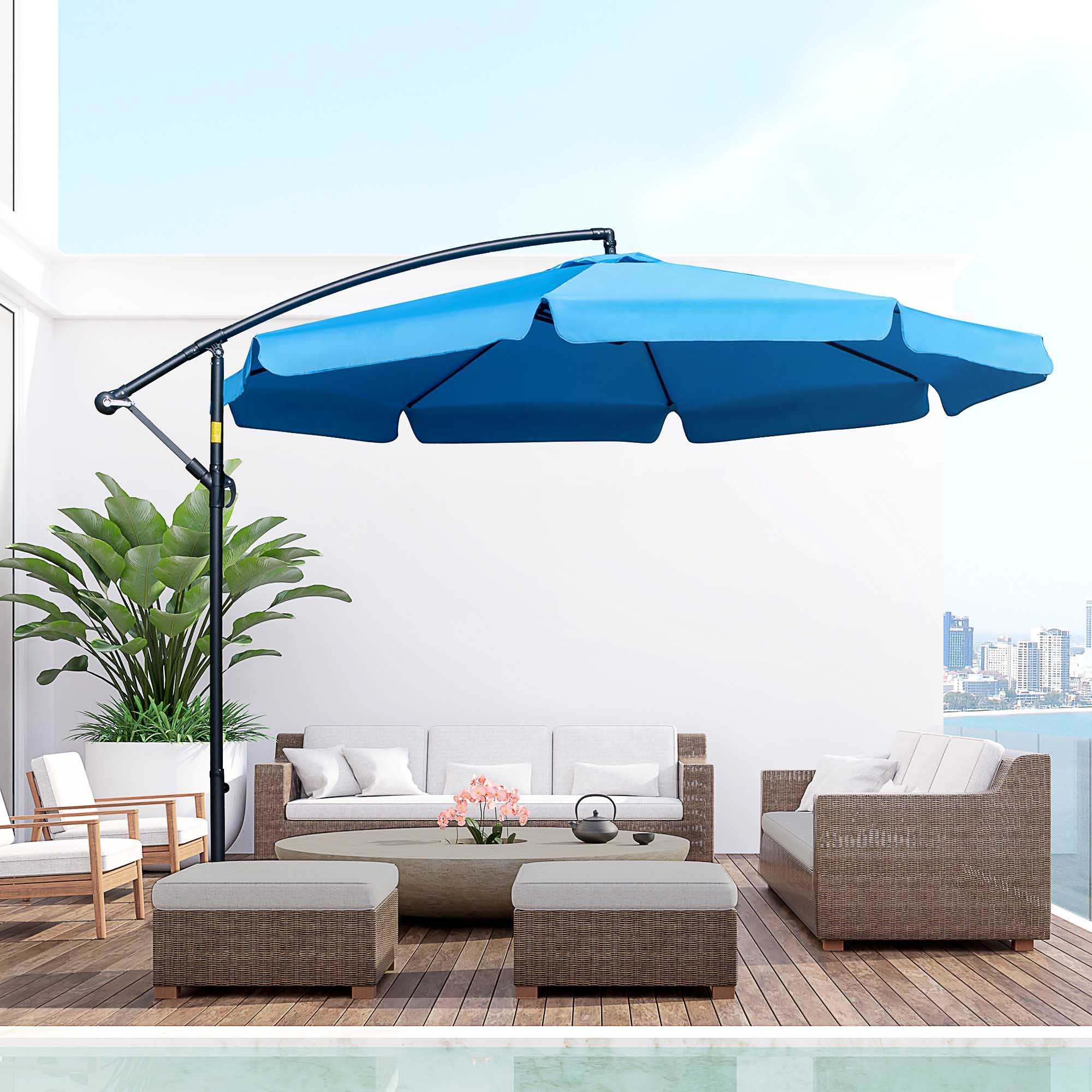 11FT Offset Hanging Patio Umbrella Cantilever Umbrella with Easy Tilt Adjustment, Cross Base and 8 Ribs for Backyard, Poolside, Lawn and Garden, Blue Cantilever Umbrellas   at Gallery Canada