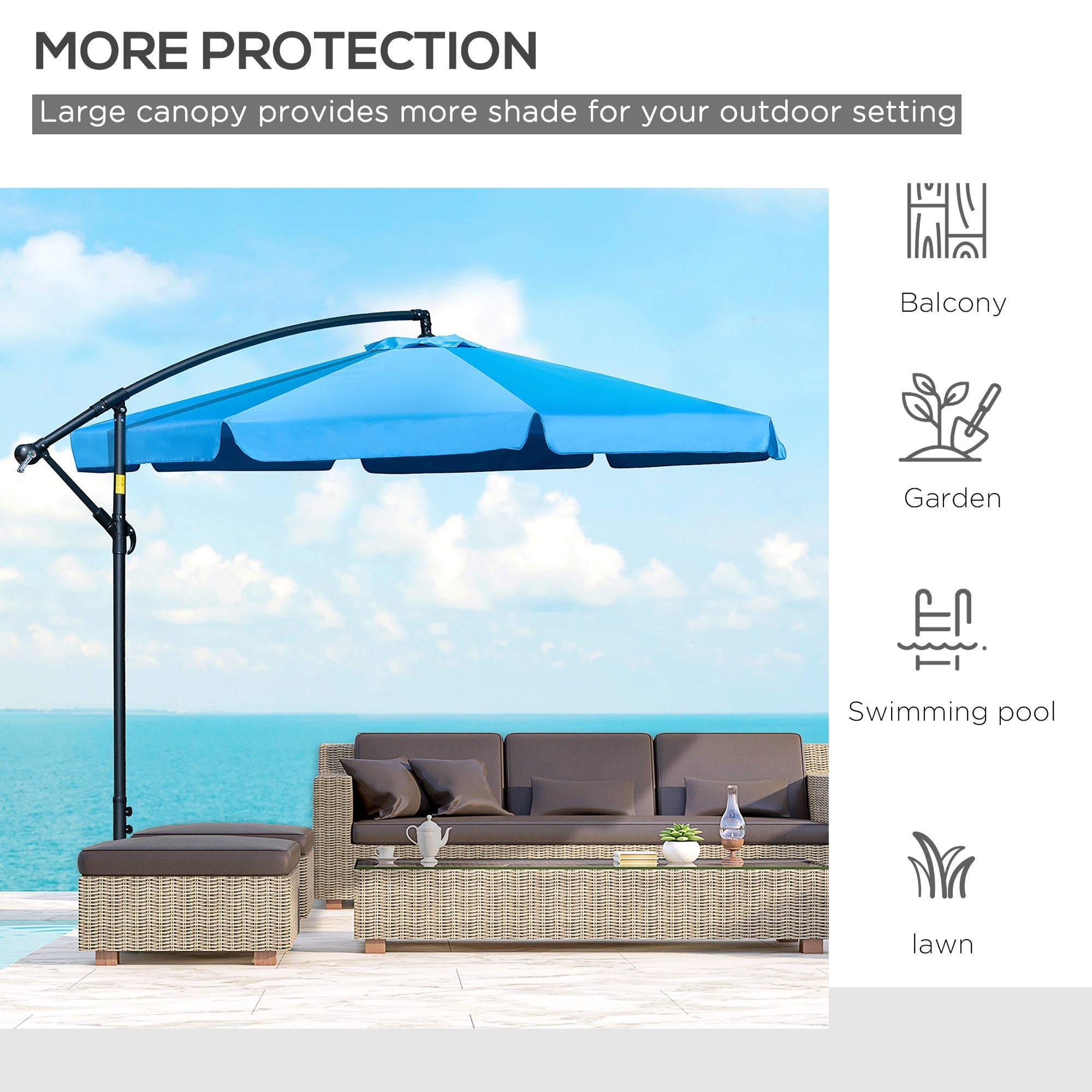 11FT Offset Hanging Patio Umbrella Cantilever Umbrella with Easy Tilt Adjustment, Cross Base and 8 Ribs for Backyard, Poolside, Lawn and Garden, Blue Cantilever Umbrellas   at Gallery Canada