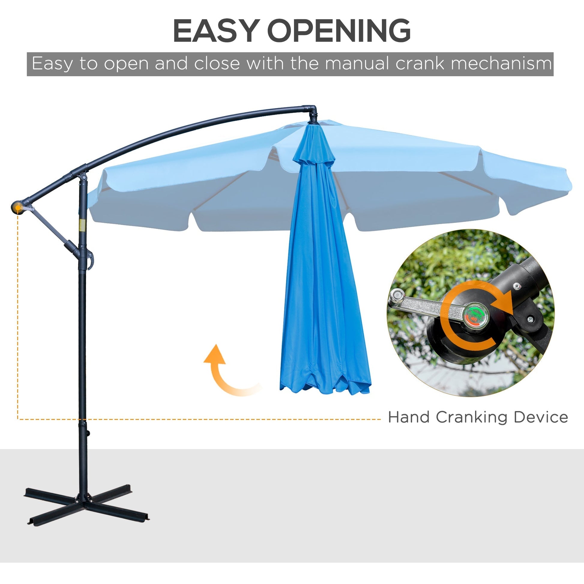 11FT Offset Hanging Patio Umbrella Cantilever Umbrella with Easy Tilt Adjustment, Cross Base and 8 Ribs for Backyard, Poolside, Lawn and Garden, Blue Cantilever Umbrellas   at Gallery Canada