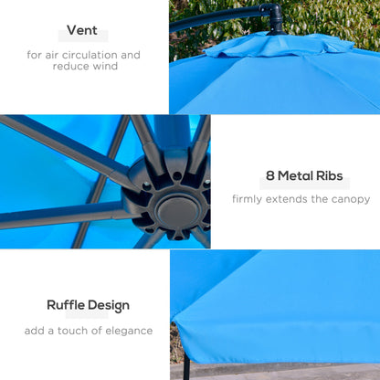 11FT Offset Hanging Patio Umbrella Cantilever Umbrella with Easy Tilt Adjustment, Cross Base and 8 Ribs for Backyard, Poolside, Lawn and Garden, Blue Cantilever Umbrellas   at Gallery Canada