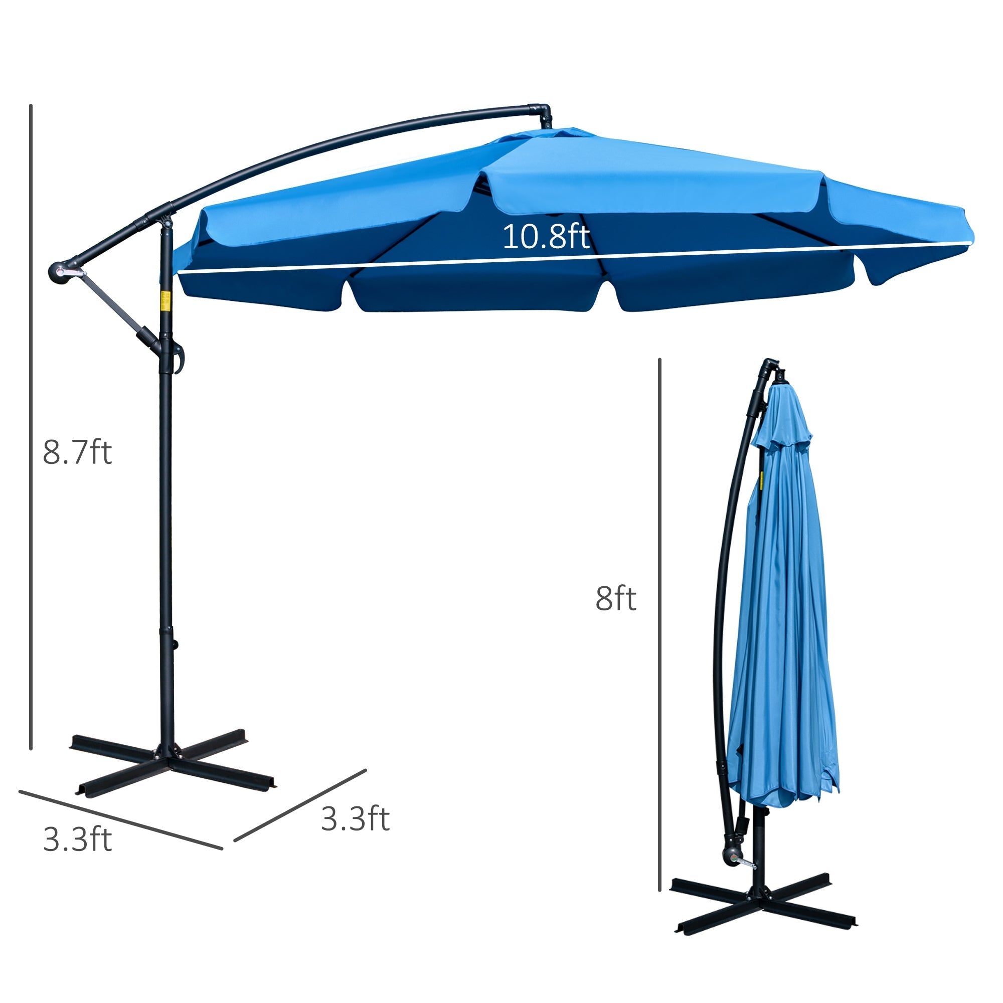 11FT Offset Hanging Patio Umbrella Cantilever Umbrella with Easy Tilt Adjustment, Cross Base and 8 Ribs for Backyard, Poolside, Lawn and Garden, Blue Cantilever Umbrellas   at Gallery Canada