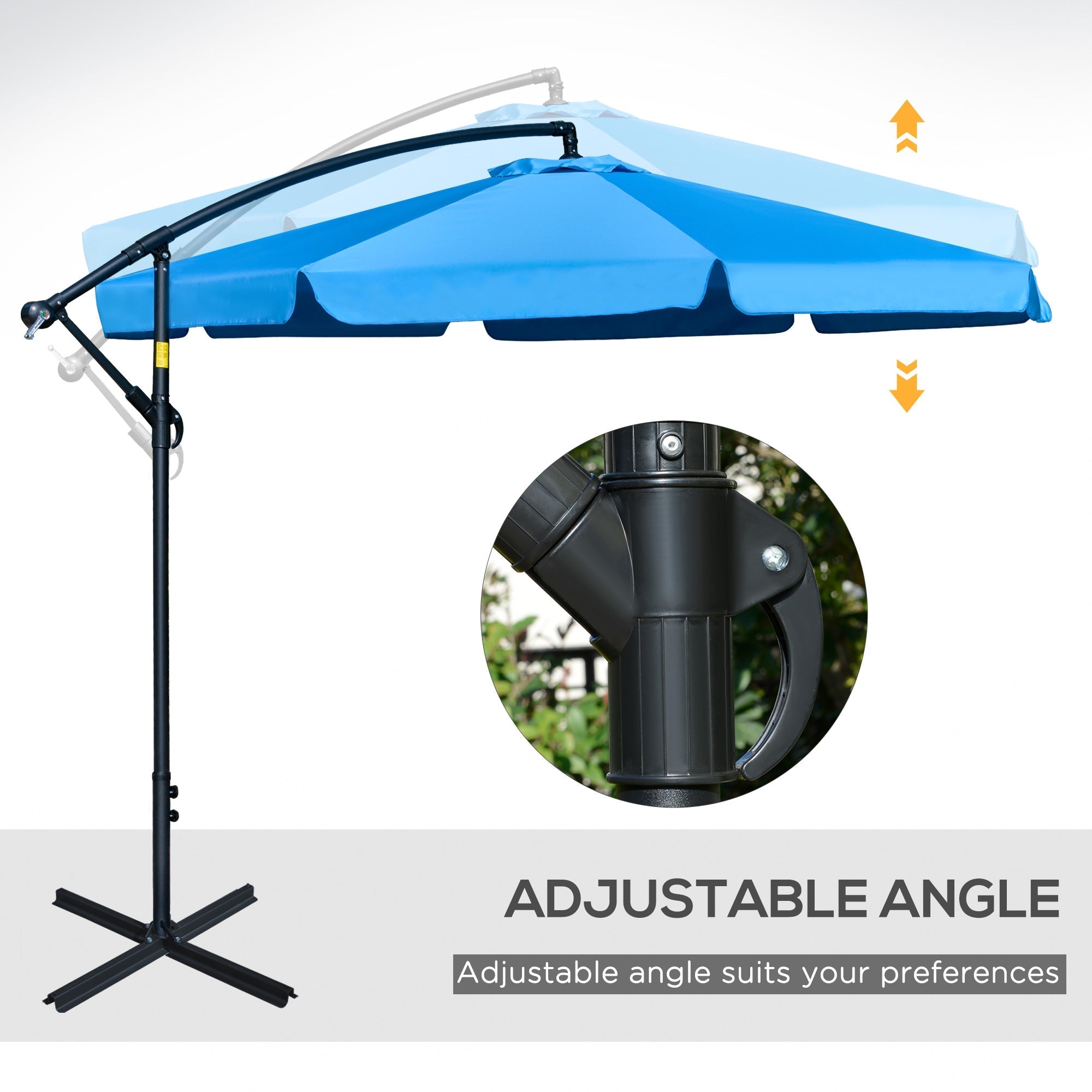 11FT Offset Hanging Patio Umbrella Cantilever Umbrella with Easy Tilt Adjustment, Cross Base and 8 Ribs for Backyard, Poolside, Lawn and Garden, Blue Cantilever Umbrellas   at Gallery Canada