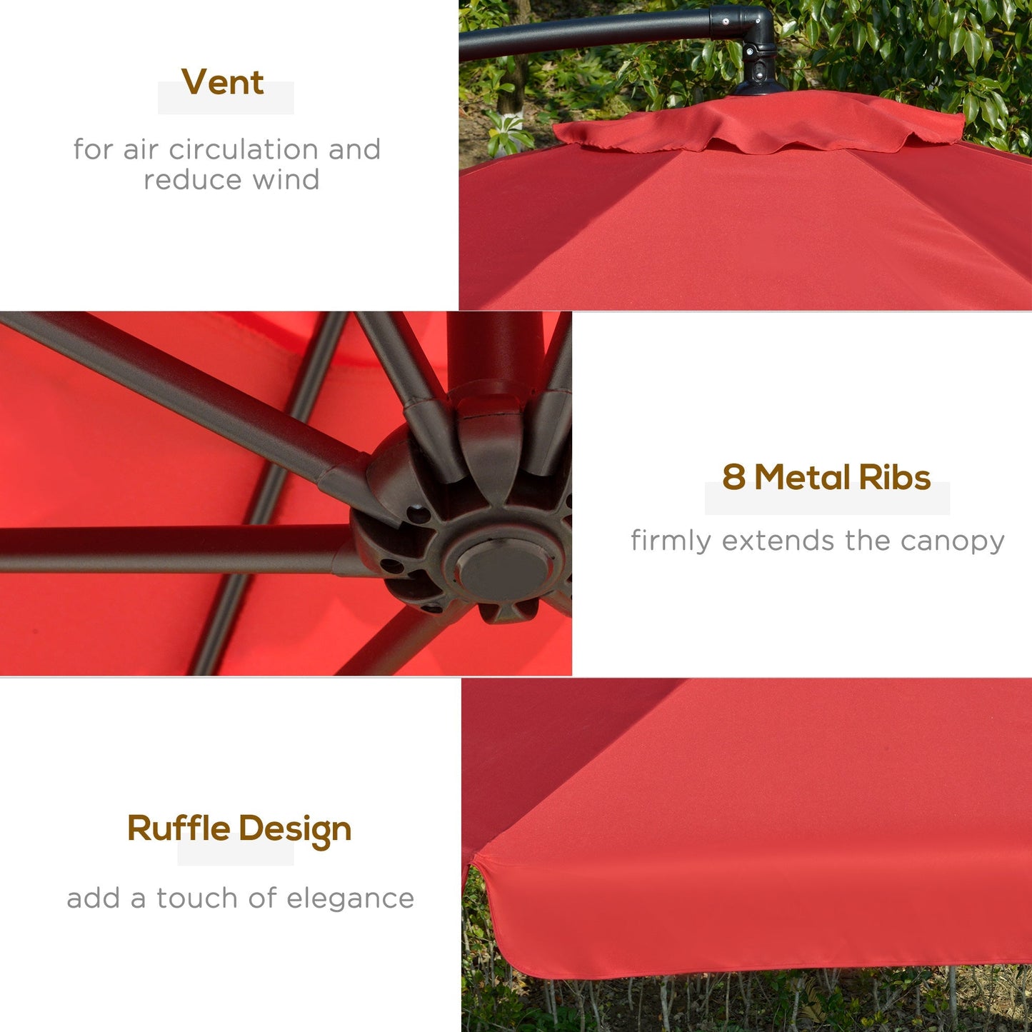 11FT Offset Hanging Patio Umbrella Cantilever Umbrella with Easy Tilt Adjustment, Cross Base and 8 Ribs for Backyard, Poolside, Lawn and Garden, Red Cantilever Umbrellas   at Gallery Canada