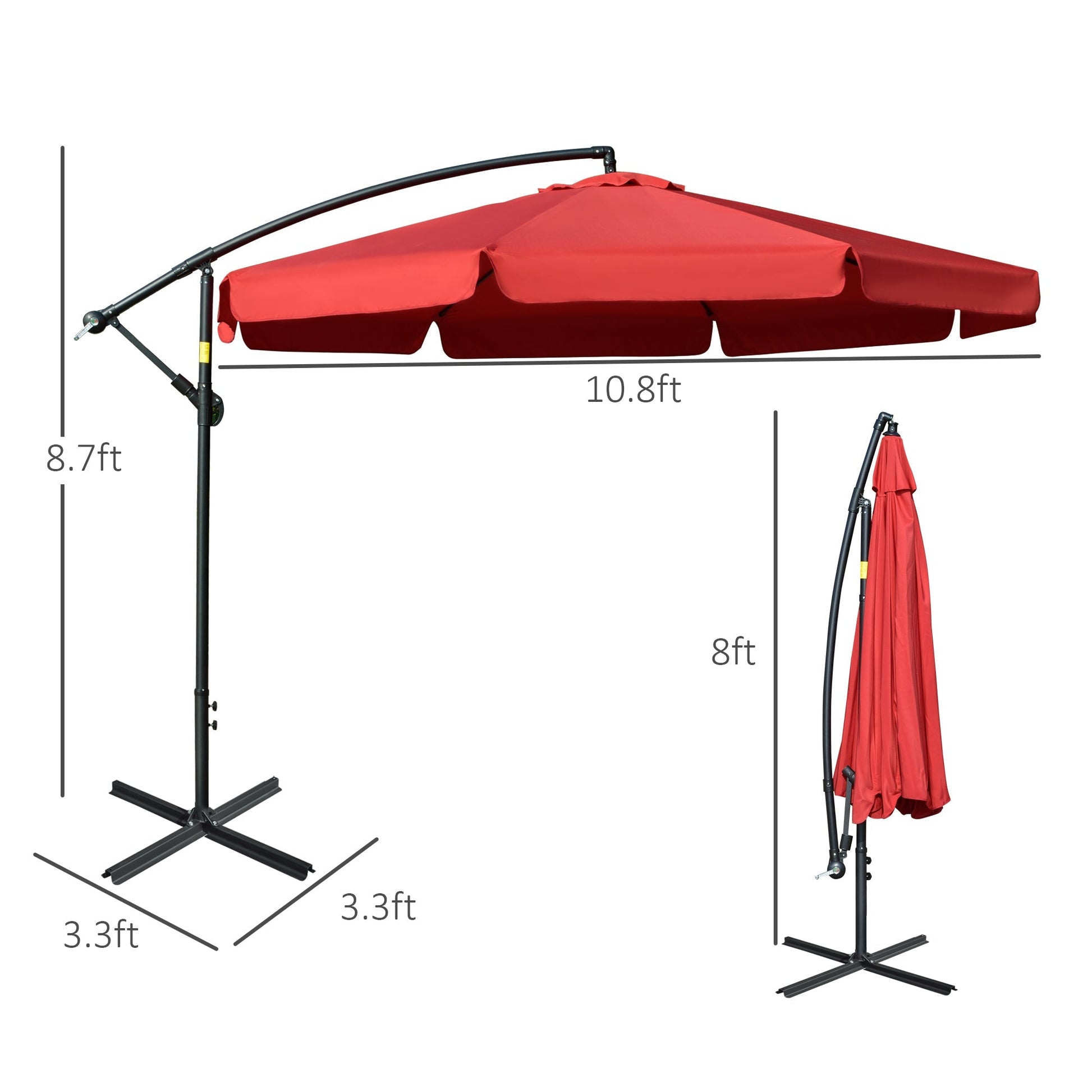 11FT Offset Hanging Patio Umbrella Cantilever Umbrella with Easy Tilt Adjustment, Cross Base and 8 Ribs for Backyard, Poolside, Lawn and Garden, Red Cantilever Umbrellas   at Gallery Canada