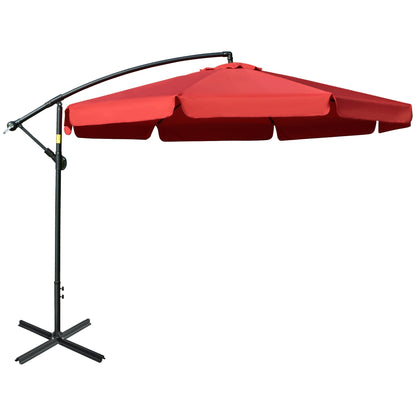 11FT Offset Hanging Patio Umbrella Cantilever Umbrella with Easy Tilt Adjustment, Cross Base and 8 Ribs for Backyard, Poolside, Lawn and Garden, Red Cantilever Umbrellas Red  at Gallery Canada