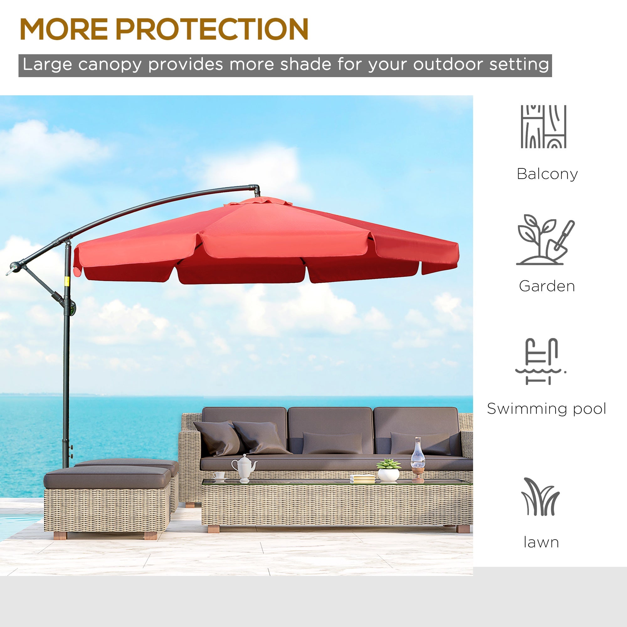 11FT Offset Hanging Patio Umbrella Cantilever Umbrella with Easy Tilt Adjustment, Cross Base and 8 Ribs for Backyard, Poolside, Lawn and Garden, Red Cantilever Umbrellas   at Gallery Canada