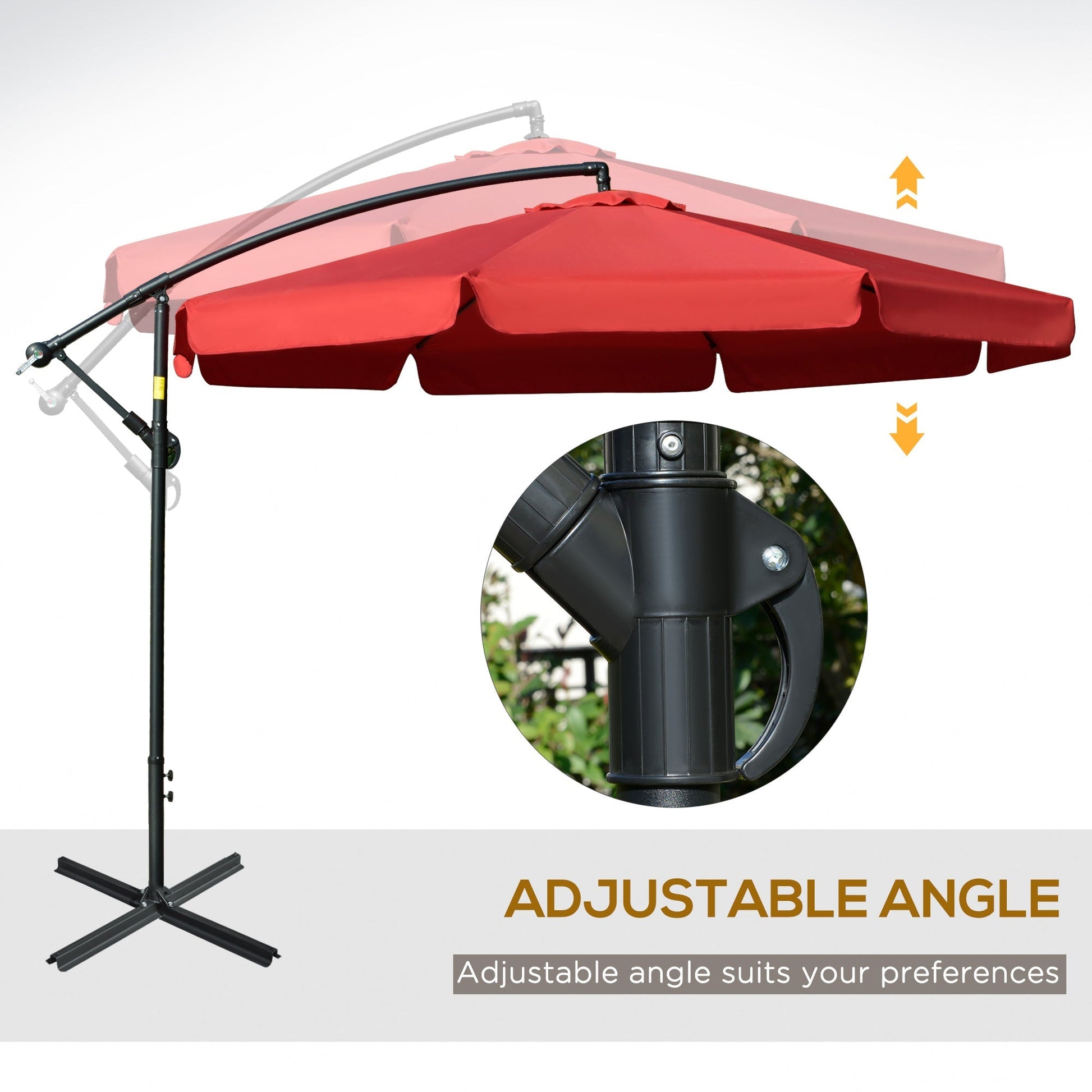 11FT Offset Hanging Patio Umbrella Cantilever Umbrella with Easy Tilt Adjustment, Cross Base and 8 Ribs for Backyard, Poolside, Lawn and Garden, Red Cantilever Umbrellas   at Gallery Canada