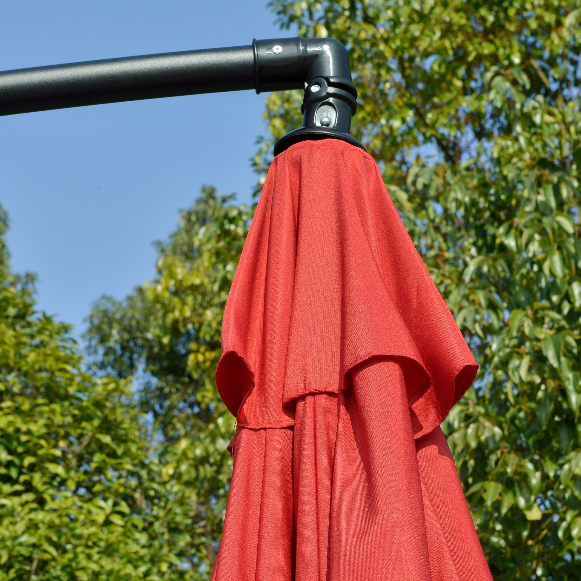 11FT Offset Hanging Patio Umbrella Cantilever Umbrella with Easy Tilt Adjustment, Cross Base and 8 Ribs for Backyard, Poolside, Lawn and Garden, Red Cantilever Umbrellas   at Gallery Canada