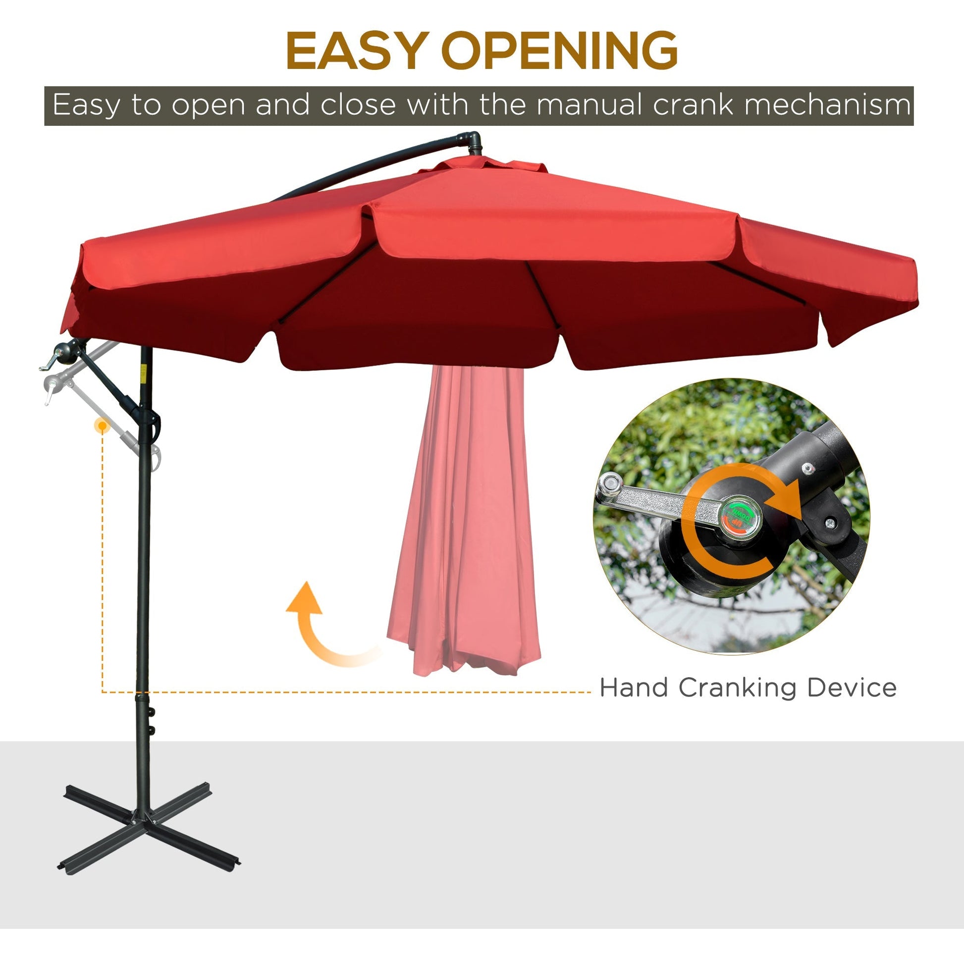 11FT Offset Hanging Patio Umbrella Cantilever Umbrella with Easy Tilt Adjustment, Cross Base and 8 Ribs for Backyard, Poolside, Lawn and Garden, Red Cantilever Umbrellas   at Gallery Canada