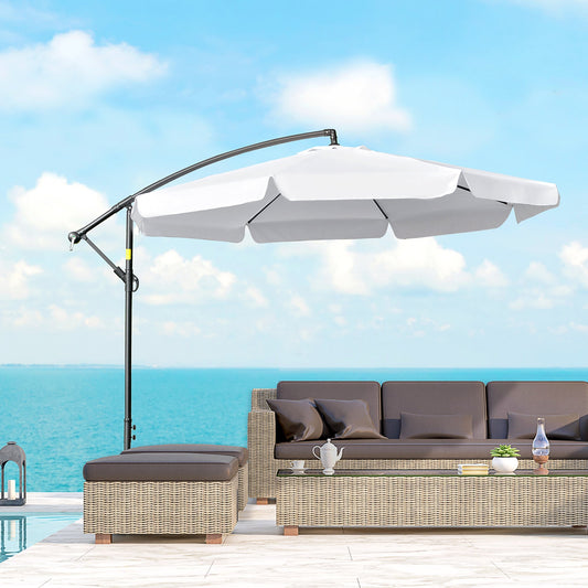 11FT Offset Hanging Patio Umbrella Cantilever Umbrella with Easy Tilt Adjustment, Cross Base and 8 Ribs for Backyard, Poolside, Lawn and Garden, White Cantilever Umbrellas White  at Gallery Canada