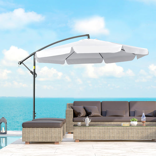 11FT Offset Hanging Patio Umbrella Cantilever Umbrella with Easy Tilt Adjustment, Cross Base and 8 Ribs for Backyard, Poolside, Lawn and Garden, White