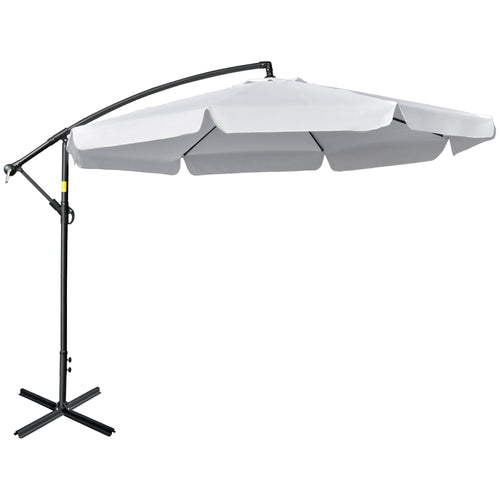 11FT Offset Hanging Patio Umbrella Cantilever Umbrella with Easy Tilt Adjustment, Cross Base and 8 Ribs for Backyard, Poolside, Lawn and Garden, White