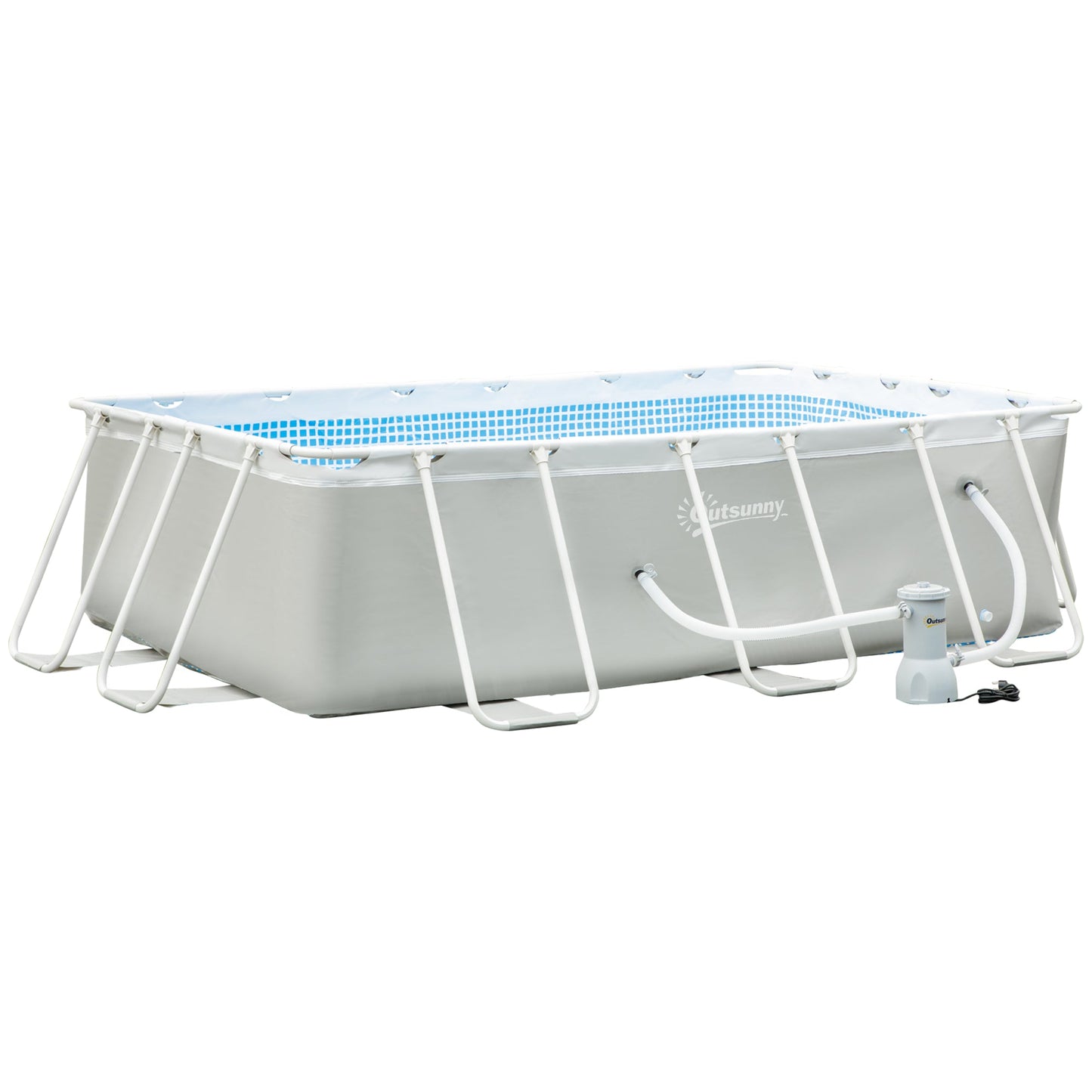 11ft x 7ft x 32in Steel Frame Pool with Nano Filter Pump, Outdoor Rectangular Frame Above Ground Swimming Pool, Light Grey - Gallery Canada