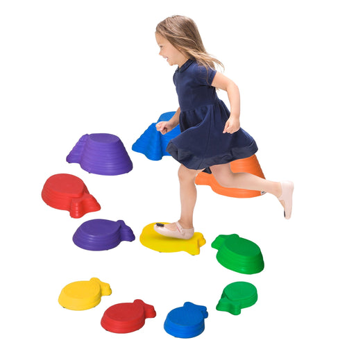 11pcs Balance Stepping Stones for Kids, Fish Style Non-slip Obstacle Course, Larger Size Stackable Balance Blocks Indoor Outdoor