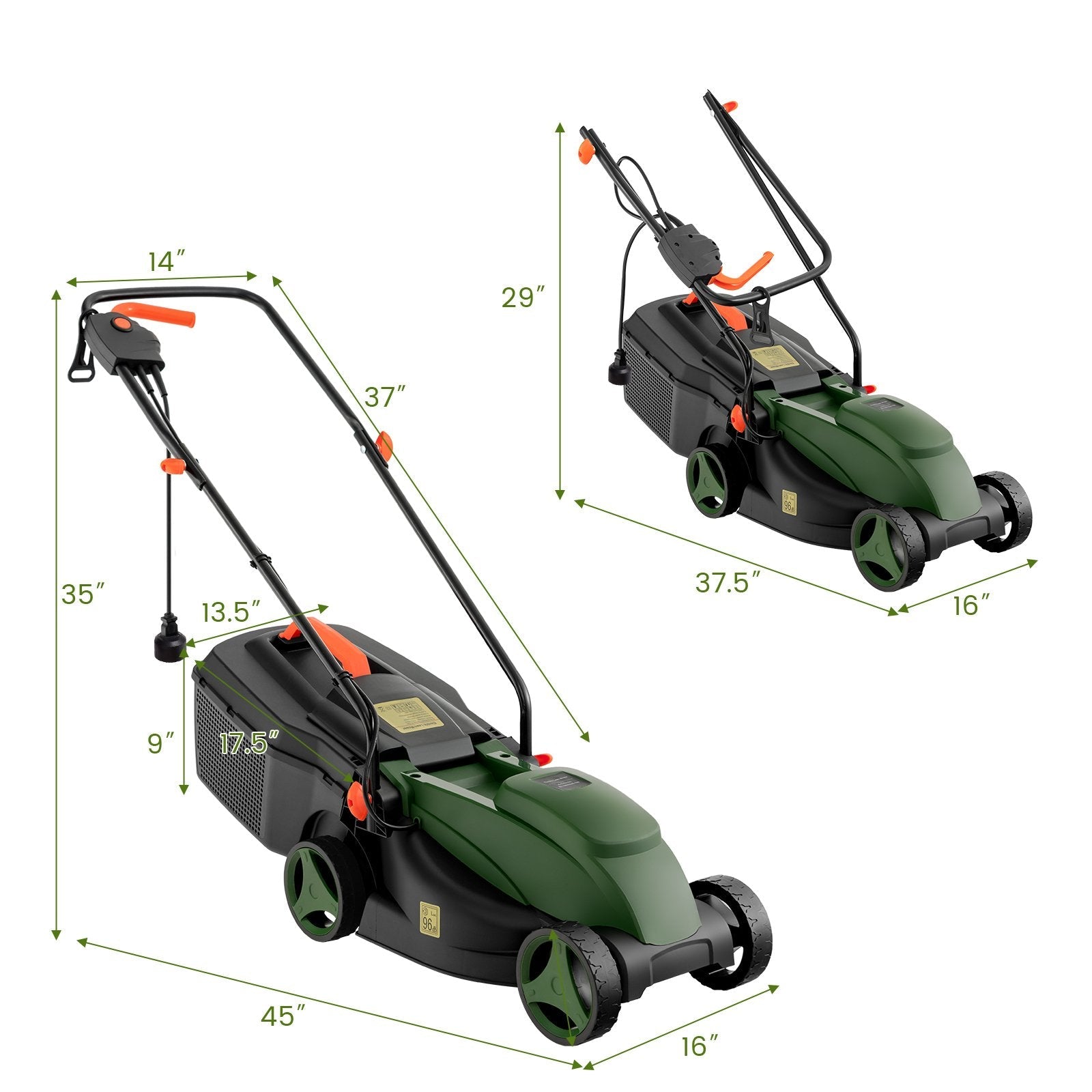 12-AMP 13.5 Inch Adjustable Electric Corded Lawn Mower with Collection Box, Green Lawn Care Tools   at Gallery Canada