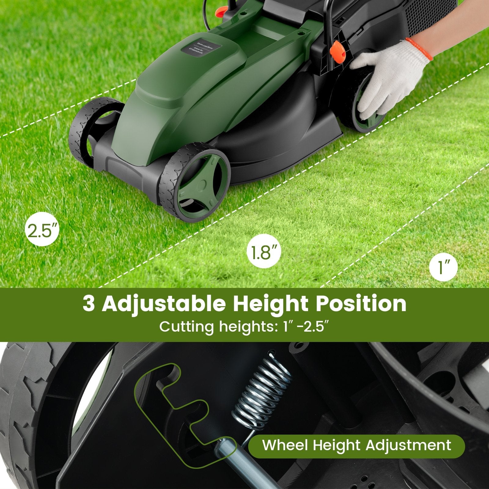 12-AMP 13.5 Inch Adjustable Electric Corded Lawn Mower with Collection Box, Green Lawn Care Tools   at Gallery Canada