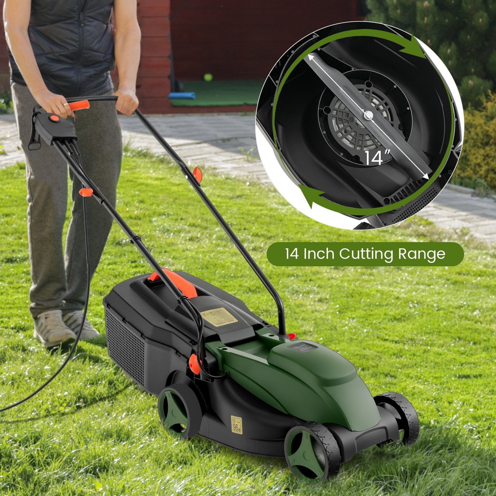 12-AMP 13.5 Inch Adjustable Electric Corded Lawn Mower with Collection Box, Green Lawn Care Tools   at Gallery Canada