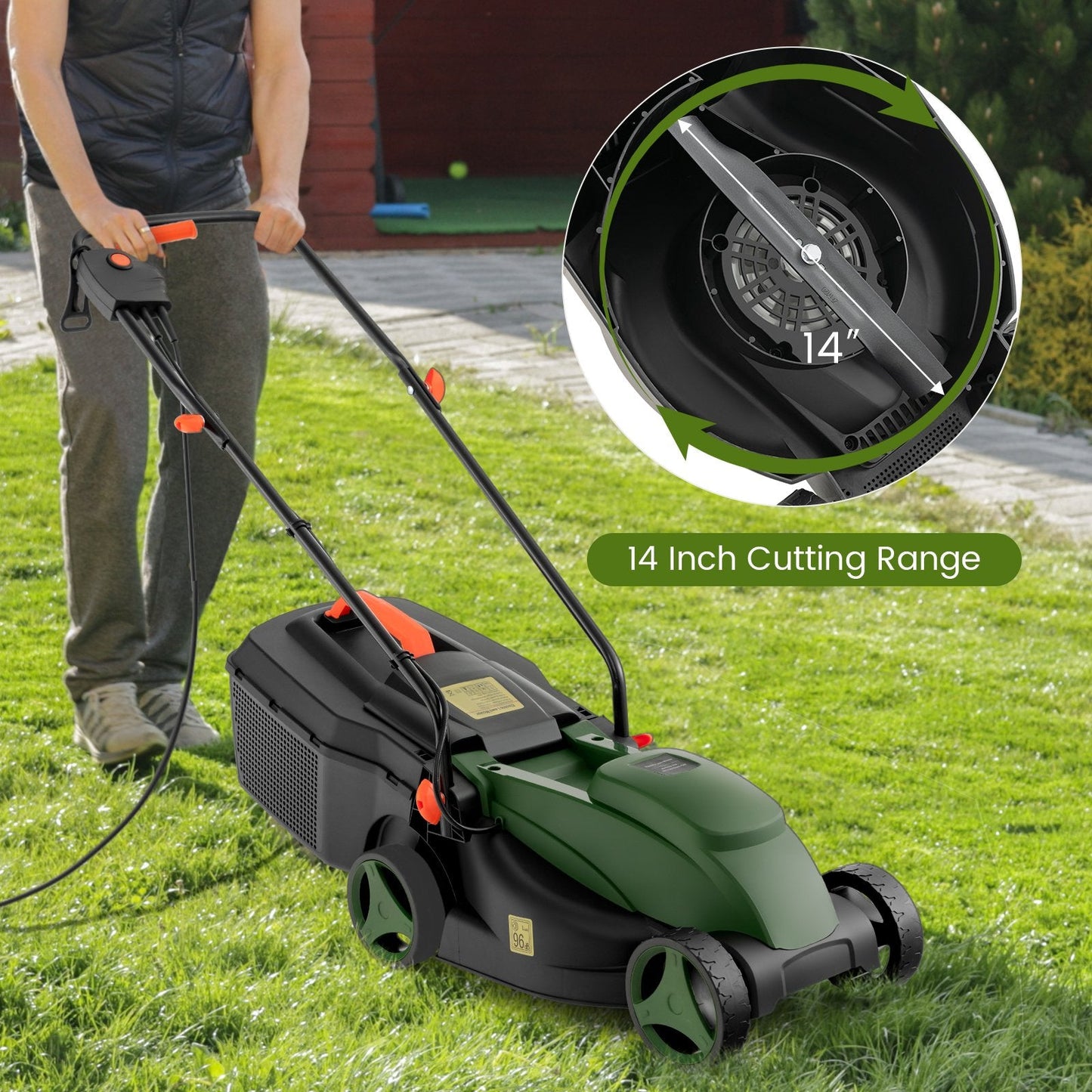 12-AMP 13.5 Inch Adjustable Electric Corded Lawn Mower with Collection Box, Green Lawn Care Tools   at Gallery Canada