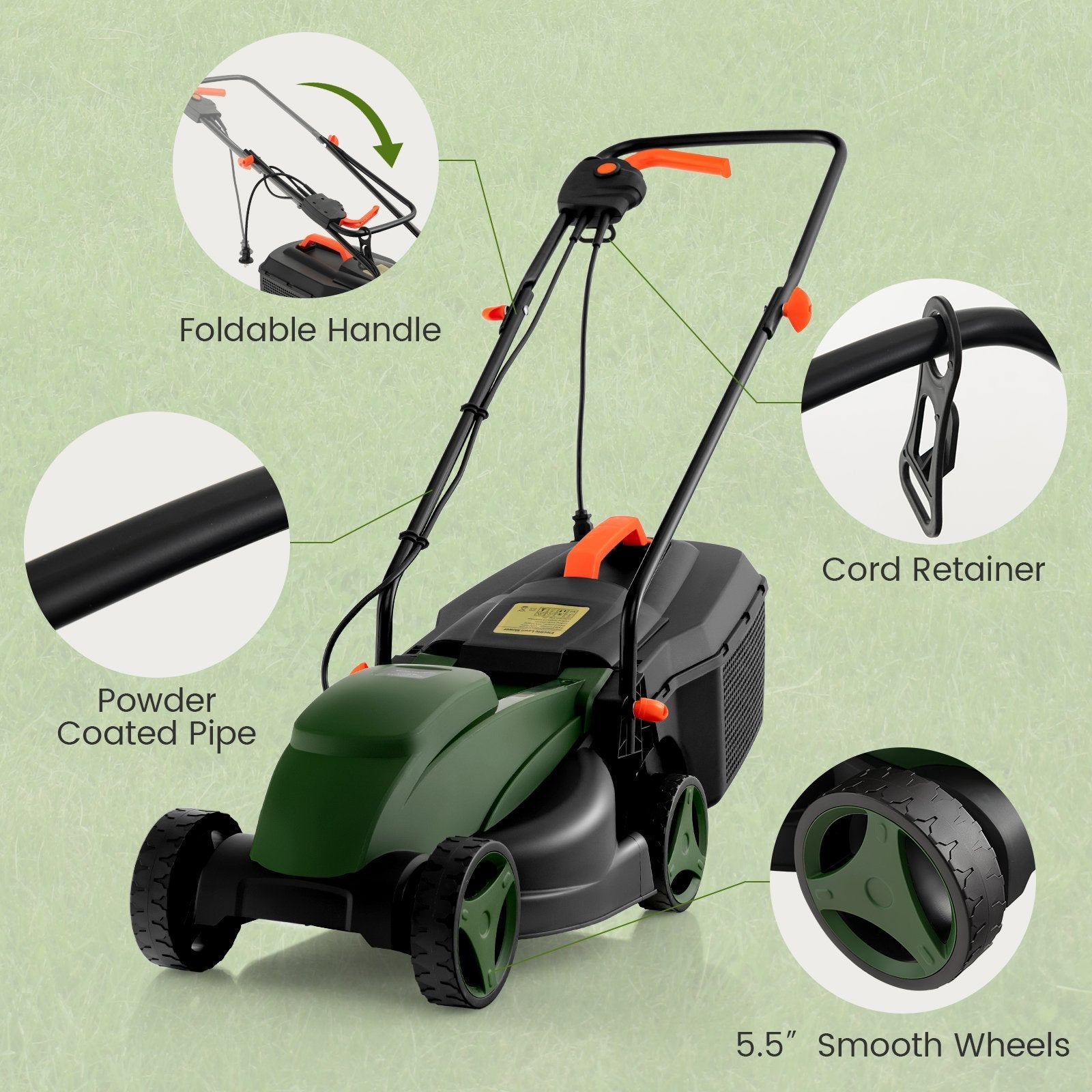 12-AMP 13.5 Inch Adjustable Electric Corded Lawn Mower with Collection Box, Green Lawn Care Tools   at Gallery Canada