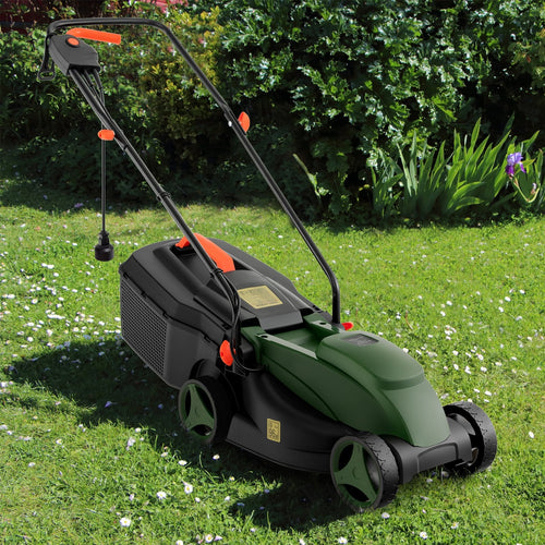 12-AMP 13.5 Inch Adjustable Electric Corded Lawn Mower with Collection Box, Green