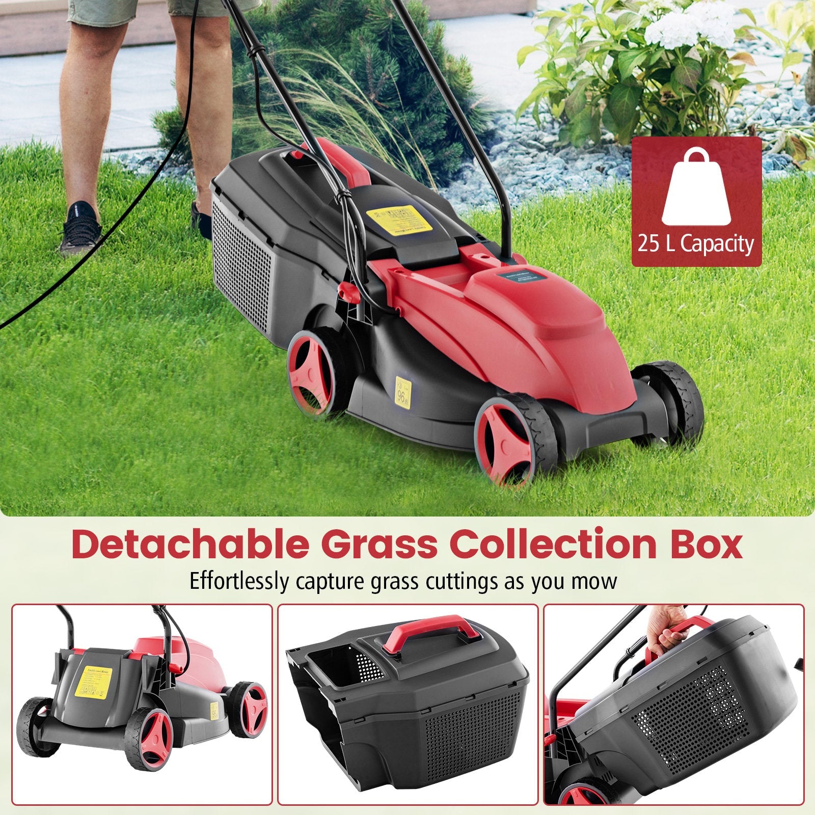 12-AMP 13.5 Inch Adjustable Electric Corded Lawn Mower with Collection Box, Red Lawn Care Tools   at Gallery Canada