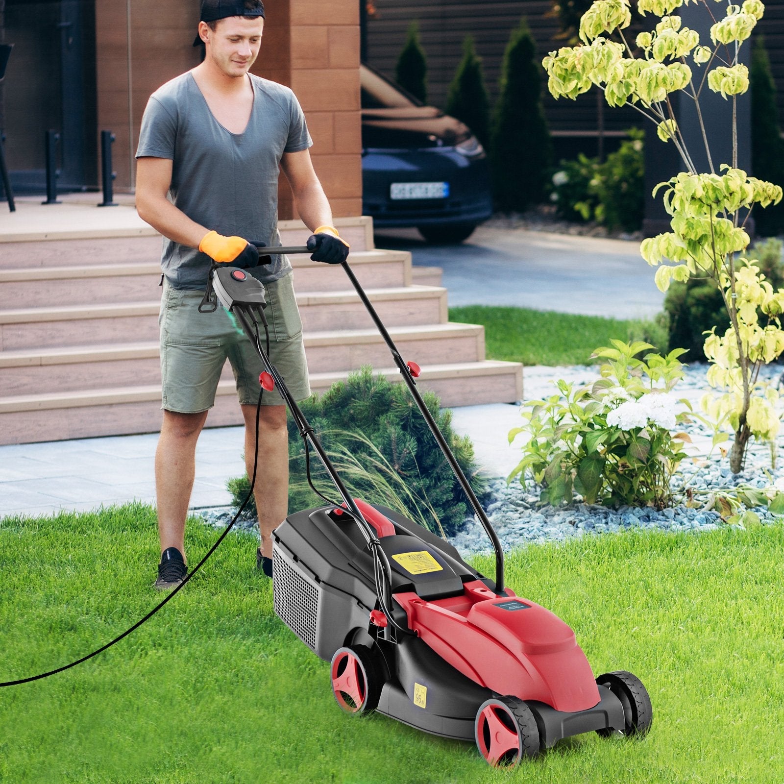 12-AMP 13.5 Inch Adjustable Electric Corded Lawn Mower with Collection Box, Red Lawn Care Tools   at Gallery Canada