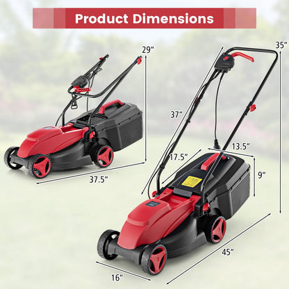 12-AMP 13.5 Inch Adjustable Electric Corded Lawn Mower with Collection Box, Red Lawn Care Tools   at Gallery Canada