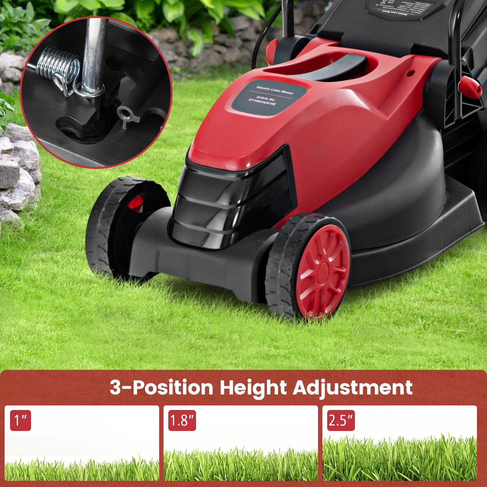 12-AMP 13.5 Inch Adjustable Electric Corded Lawn Mower with Collection Box, Red Lawn Care Tools   at Gallery Canada