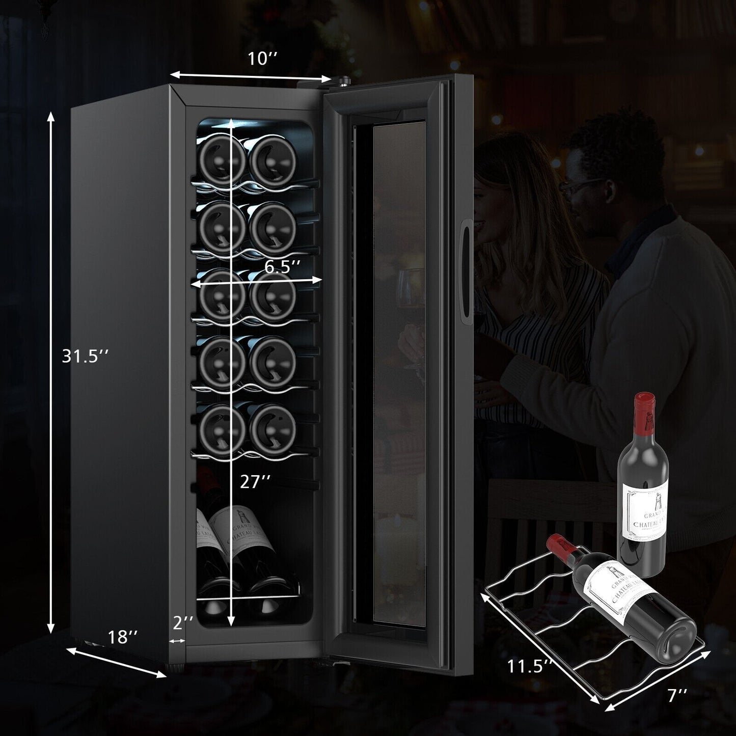 12 Bottle Compressor Wine Cooler Refrigerator, Black Wine & Beverage Coolers   at Gallery Canada