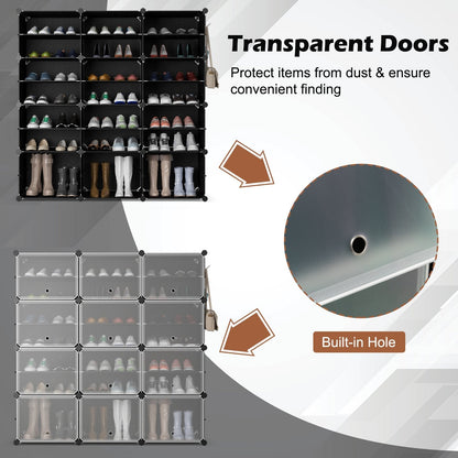 12-Cube 48 Pairs Portable Shoe Shelves with Hook, Black Shoe Racks & Storage Benches   at Gallery Canada