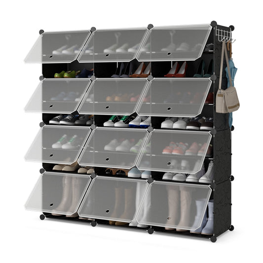 12-Cube 48 Pairs Portable Shoe Shelves with Hook, Black Shoe Racks & Storage Benches   at Gallery Canada