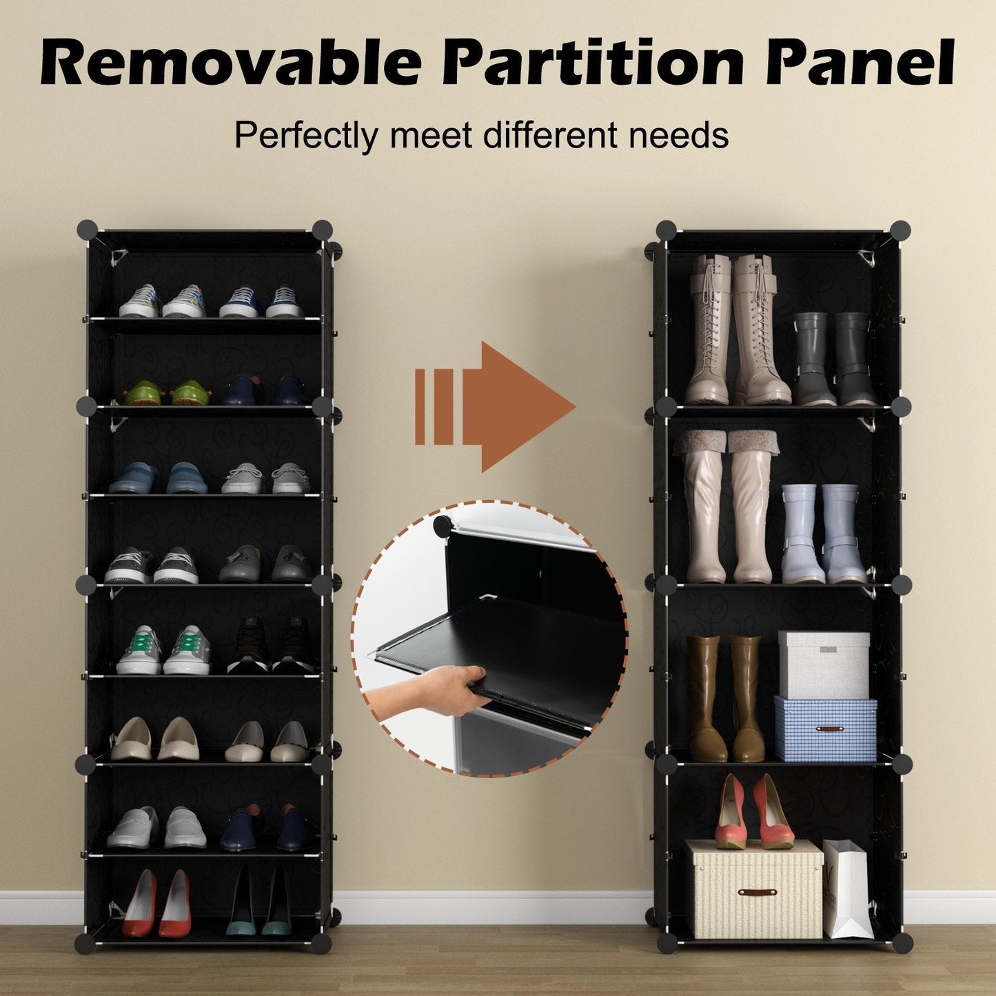 12-Cube 48 Pairs Portable Shoe Shelves with Hook, Black Shoe Racks & Storage Benches   at Gallery Canada