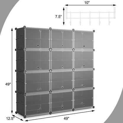 12-Cube 48 Pairs Portable Shoe Shelves with Hook, Black Shoe Racks & Storage Benches   at Gallery Canada