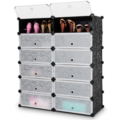 12-Cube DIY Portable Plastic Shoe Rack with Transparent Doors, Black Shoe Racks & Storage Benches   at Gallery Canada