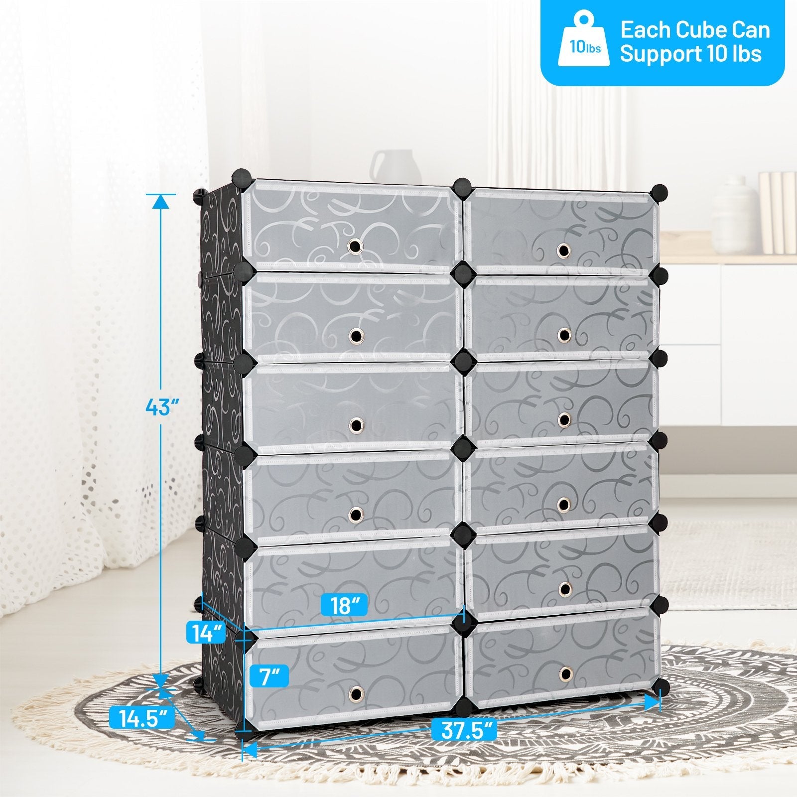 12-Cube DIY Portable Plastic Shoe Rack with Transparent Doors, Black Shoe Racks & Storage Benches   at Gallery Canada