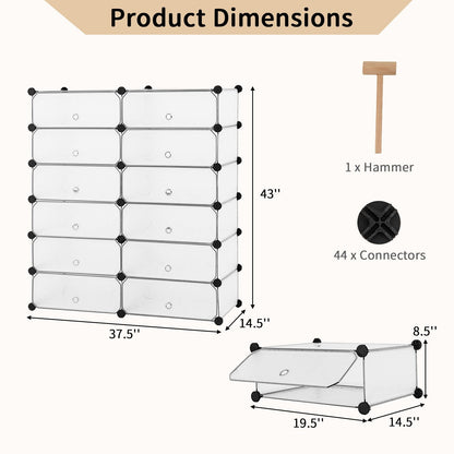 12-Cube DIY Portable Plastic Shoe Rack with Transparent Doors, White Shoe Racks & Storage Benches   at Gallery Canada